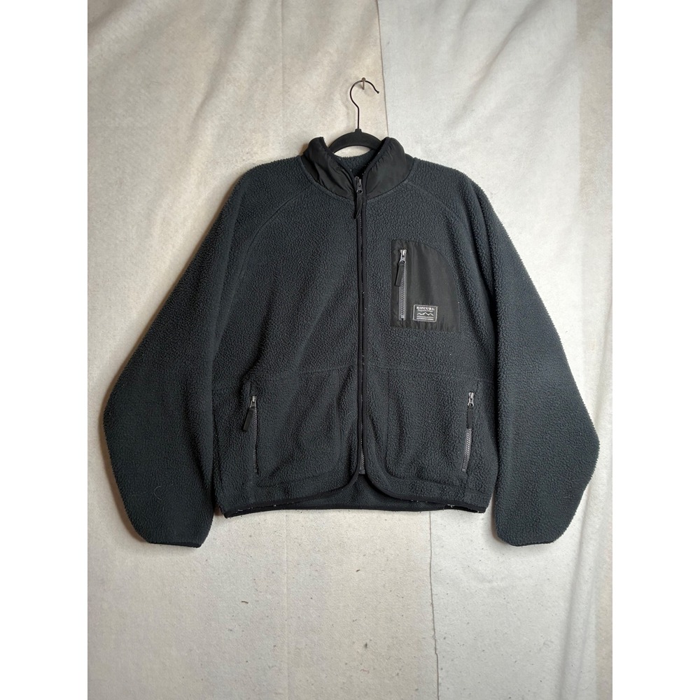 Rip Curl Mens Fleece Full Zip Jacket Charcoal Black Sherpa Mock Neck Size M